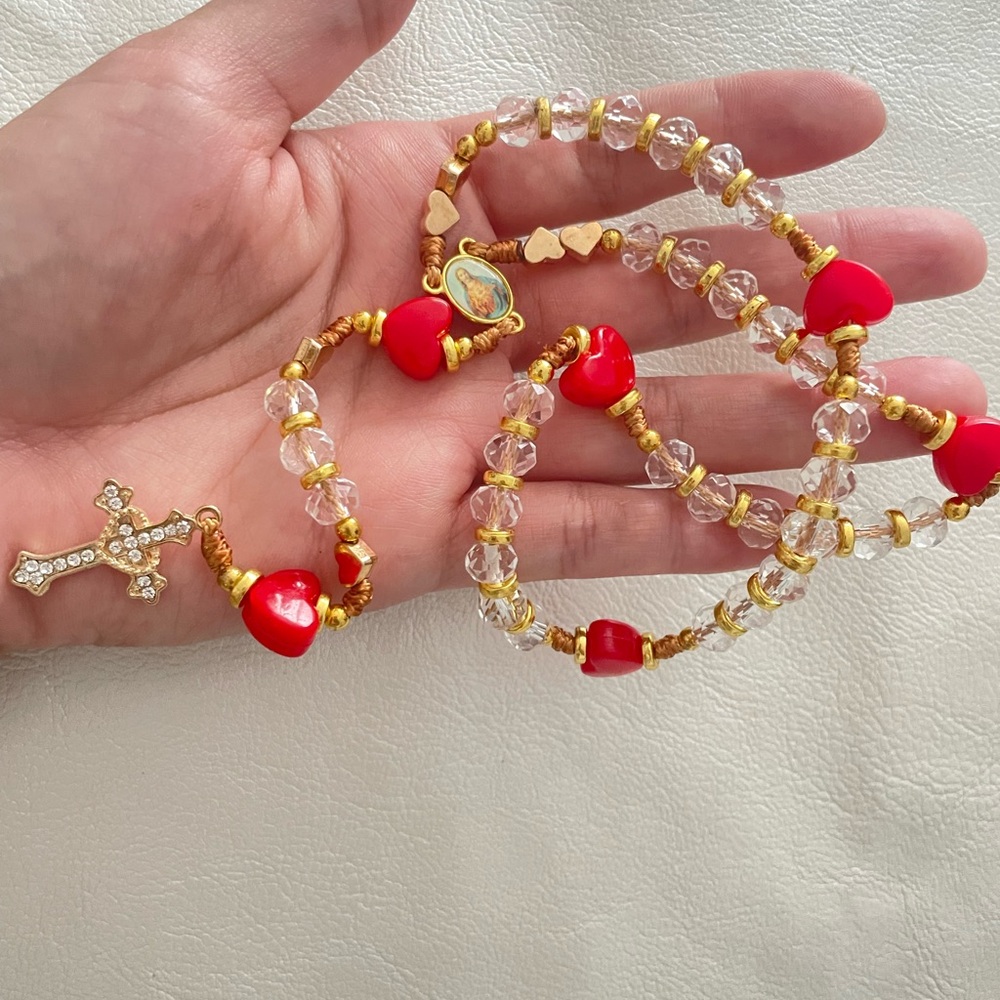 Gold and Red Crystal Beaded Necklace